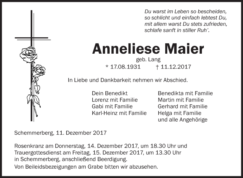 Traueranzeigen von Anneliese Maier | schwaebische.de Trauerportal