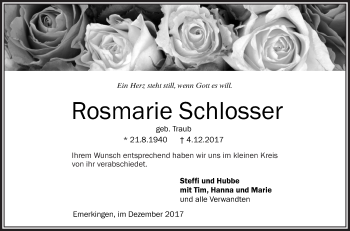 Anzeige von Rosmarie Schlosser von Schwäbische Zeitung