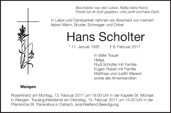 Anzeige von Hans Scholter von Schwäbische Zeitung