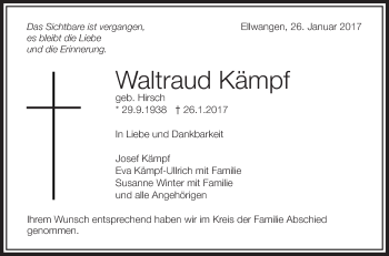 Anzeige von Waltraud Kämpf von Schwäbische Zeitung