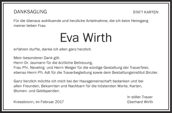 Anzeige von Eva Wirth von Schwäbische Zeitung