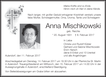 Anzeige von Anna Mischkowski von Schwäbische Zeitung