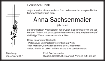 Anzeige von Anna Sachsenmaier von Schwäbische Zeitung