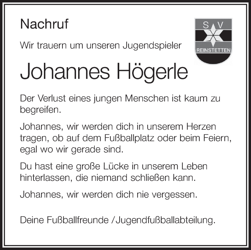  Traueranzeige für Johannes Högerle vom 21.02.2017 aus Schwäbische Zeitung