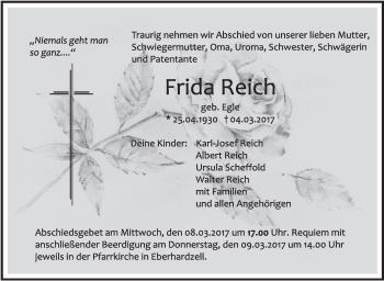 Anzeige von Frida Reich von Schwäbische Zeitung