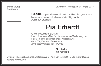 Anzeige von Pia Erhardt von Schwäbische Zeitung