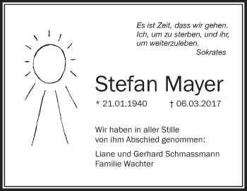 Anzeige von Stefan Mayer von Schwäbische Zeitung