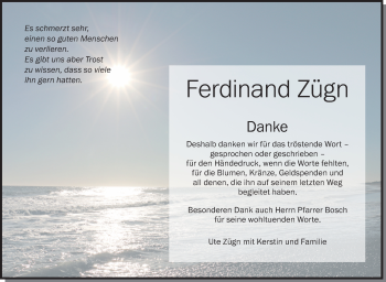 Anzeige von Ferdinand Zügn von Schwäbische Zeitung
