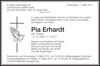 Anzeige von Pia Erhardt von Schwäbische Zeitung