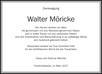 Anzeige von Walter Möricke von Schwäbische Zeitung