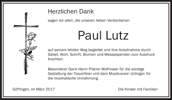 Anzeige von Paul Lutz von Schwäbische Zeitung