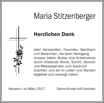 Anzeige von Maria Stitzenberger von Schwäbische Zeitung