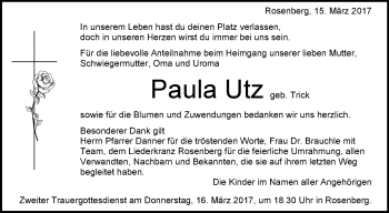 Anzeige von Paul Utz von Schwäbische Zeitung