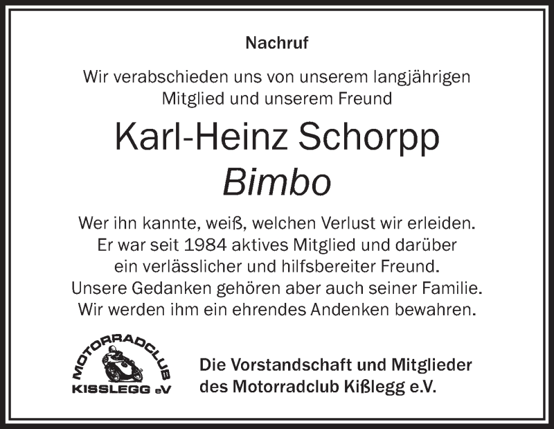  Traueranzeige für Karl-Heinz Schorpp vom 10.03.2017 aus Schwäbische Zeitung