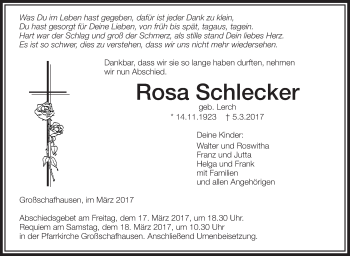 Anzeige von Rosa Schlecker von Schwäbische Zeitung