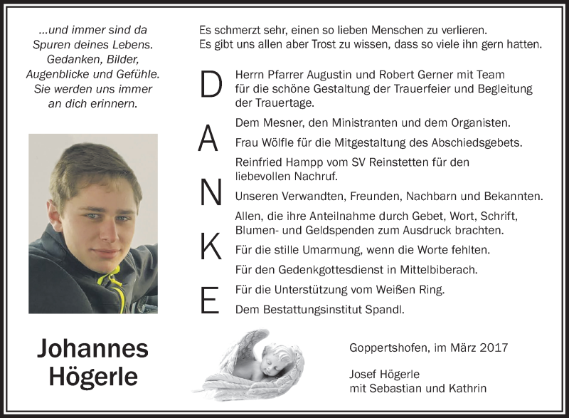  Traueranzeige für Johannes Högerle vom 11.03.2017 aus Schwäbische Zeitung