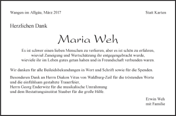 Anzeige von Maria Weh von Schwäbische Zeitung