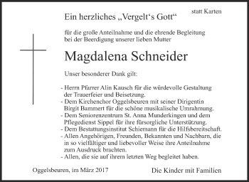 Anzeige von Magdalena Schneider von Schwäbische Zeitung