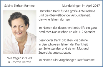Anzeige von Sabine Ehrhart-Rummel von Schwäbische Zeitung