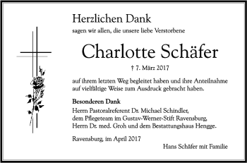 Anzeige von Charlotte Schäfer von Schwäbische Zeitung