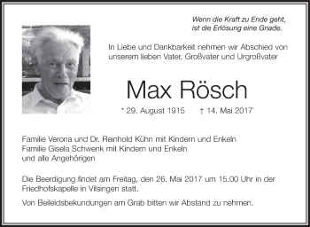 Anzeige von Max Rösch von Schwäbische Zeitung