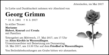 Anzeige von Georg Grimm von Schwäbische Zeitung