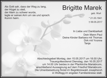 Anzeige von Brigitte Marek von Schwäbische Zeitung