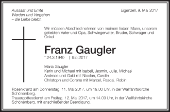 Anzeige von Franz Gaugler von Schwäbische Zeitung
