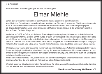 Anzeige von Elmar Miehle von Schwäbische Zeitung