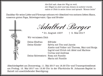 Anzeige von Adalbert Berger von Schwäbische Zeitung
