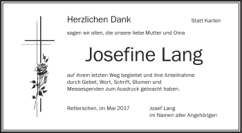 Anzeige von Josefine Lang von Schwäbische Zeitung