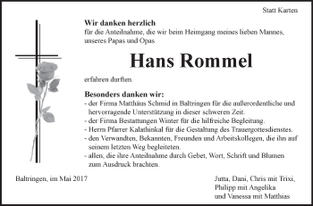 Anzeige von Hans Rommel von Schwäbische Zeitung