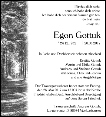 Anzeige von Egon Gottuk von Schwäbische Zeitung
