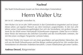 Anzeige von Walter Utz von Schwäbische Zeitung