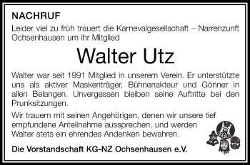 Anzeige von Walter Utz von Schwäbische Zeitung