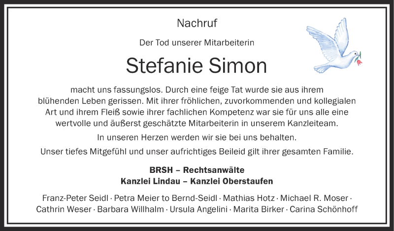  Traueranzeige für Stefanie Simon vom 26.06.2017 aus Schwäbische Zeitung