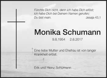 Anzeige von Monika Schumann von Schwäbische Zeitung