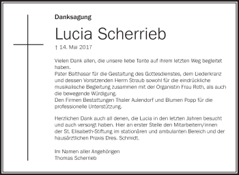 Anzeige von Lucia Scherrieb von Schwäbische Zeitung