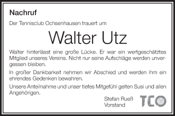 Anzeige von Walter Utz von Schwäbische Zeitung