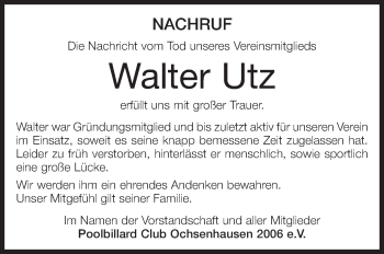 Anzeige von Walter Utz von Schwäbische Zeitung