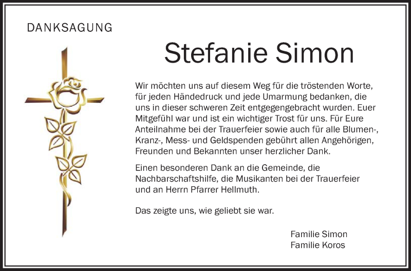  Traueranzeige für Stefanie Simon vom 04.07.2017 aus Schwäbische Zeitung