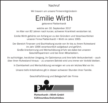 Anzeige von Emilie Wirth von Schwäbische Zeitung