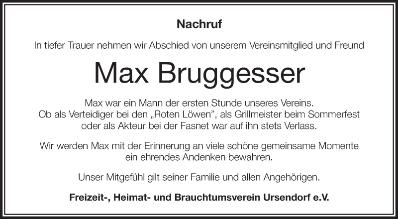  Traueranzeige für Max Bruggesser vom 19.09.2017 aus Schwäbische Zeitung