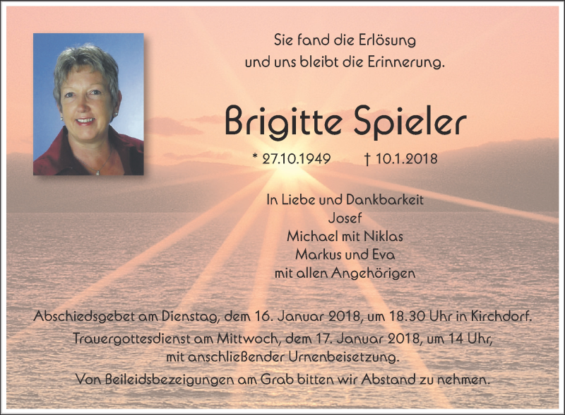 Traueranzeigen Von Brigitte Spieler Schwaebische De Trauerportal My