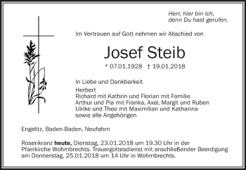 Anzeige von Josef Steib von Schwäbische Zeitung