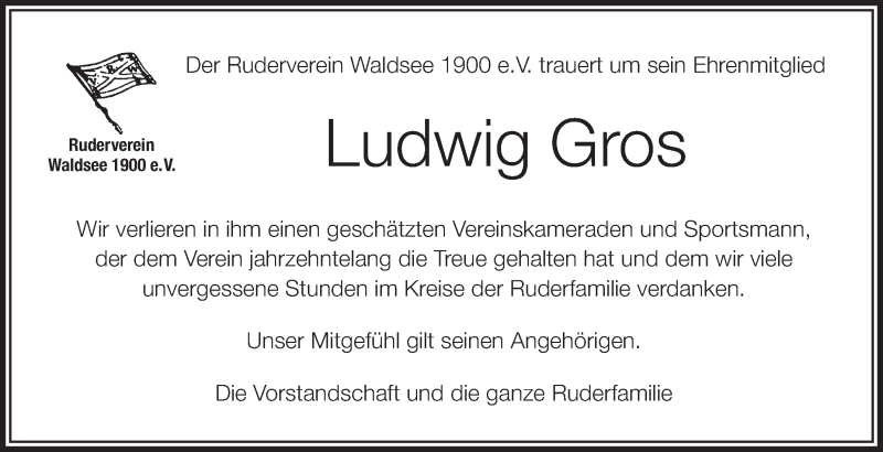  Traueranzeige für Ludwig Gros vom 19.01.2018 aus Schwäbische Zeitung