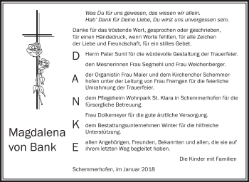 Traueranzeigen von Magdalena von Bank | schwaebische.de ...