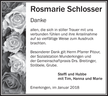 Anzeige von Rosmarie Schlosser von Schwäbische Zeitung