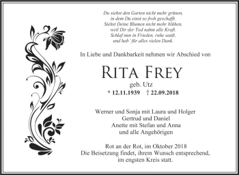 Anzeige von Rita Frey von Schwäbische Zeitung