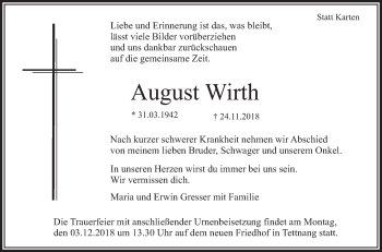 Anzeige von August Wirth von Schwäbische Zeitung